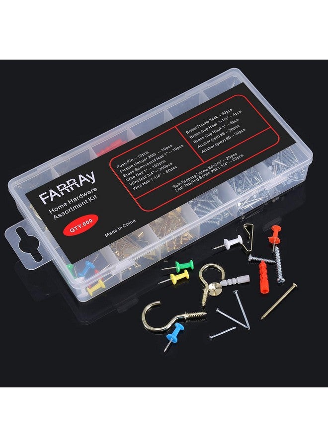 FARRAY Repair And Wall Hanging Kit: Screws Nails Drywall Anchors Picture Hangers Cup Hooks Push Pins Thumb Tacks 600Pcs - Image 3