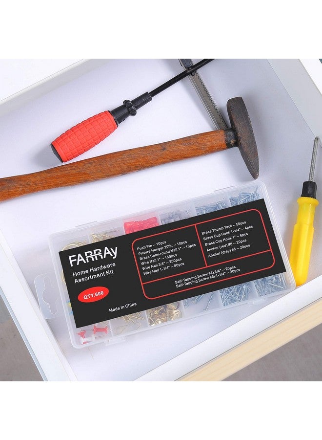 FARRAY Repair And Wall Hanging Kit: Screws Nails Drywall Anchors Picture Hangers Cup Hooks Push Pins Thumb Tacks 600Pcs - Image 5