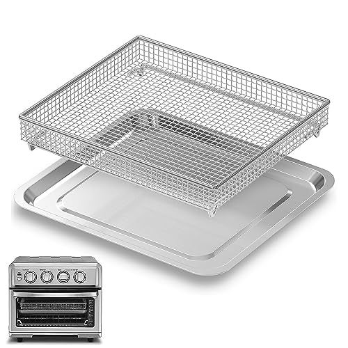 COWHERDING صينية استبدال قلاية الهواء COWHERDING لطراز Cuisinart TOA-60 TOA-65 TOA-70، أجزاء ملحقات فرن التحميص، صينية خبز من الفولاذ المقاوم للصدأ 12.4"x11" وسلة قلاية هواء شبكية، آمنة في غسالة الصحون، غير لاصقة - Image 1