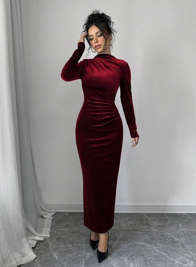 Take Two Velvet Look Fitted Waist Long Sleeve Maxi Dress - Image 4