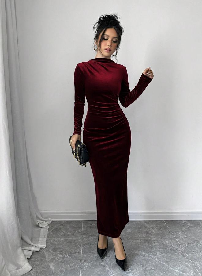 Take Two Velvet Look Fitted Waist Long Sleeve Maxi Dress - Image 5