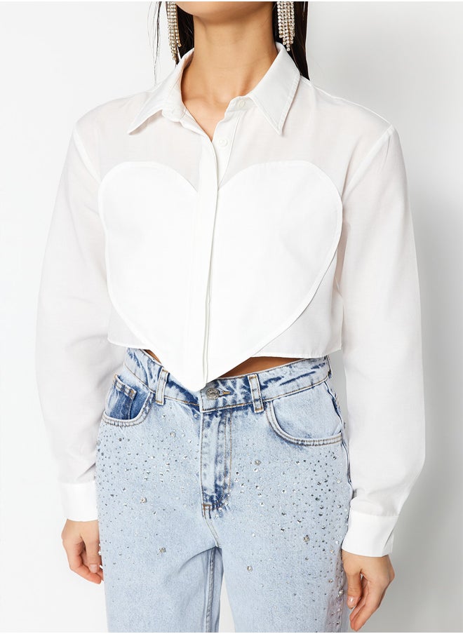 trendyol - Ecru Heart Detailed Crop Poplin Shirt TPRSS23GO00003 - Image 1