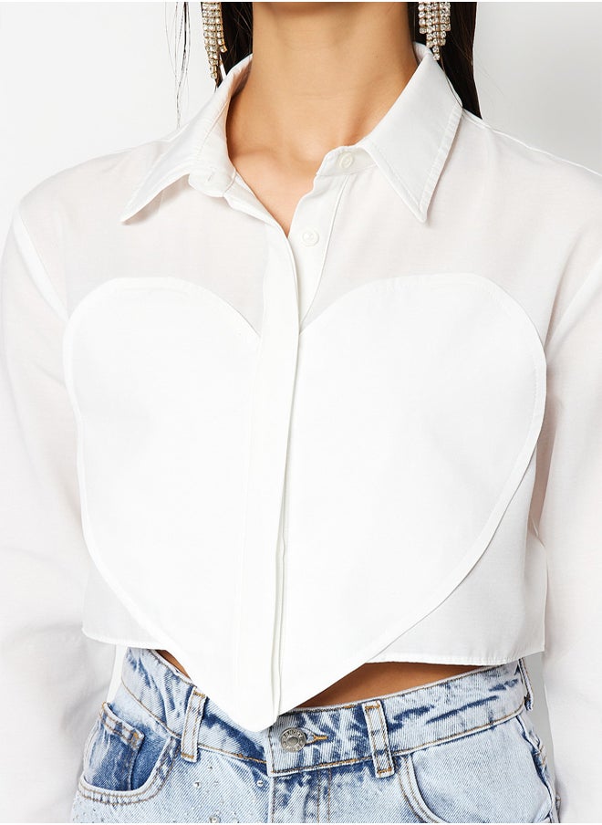 trendyol - Ecru Heart Detailed Crop Poplin Shirt TPRSS23GO00003 - Image 1