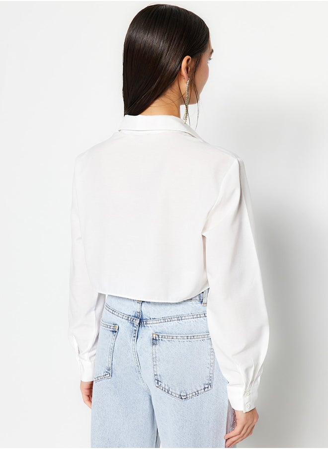 trendyol - Ecru Heart Detailed Crop Poplin Shirt TPRSS23GO00003 - Image 1