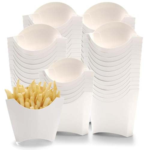 Aakriti French Fry Holder, to Go French Fry Container Box, Onion Rings, Popcorn, Take Out, Party, Oil/Water Resistant White Kraft Paper (100) - Image 1