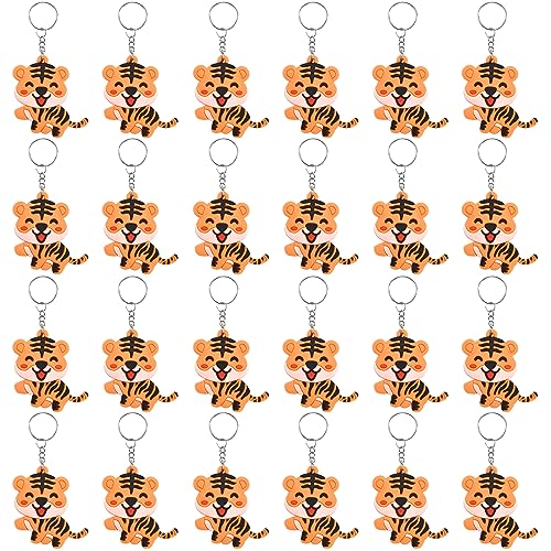 Mirabuy 24 Pack Cute Smile Tiger Keychains, Tiger Backpack Keyrings, Tiger Gift Keychains - Image 1