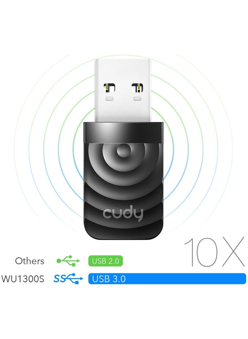 cudy - AC1300 1300 Mbps USB 3.0 WiFi Adapter for PC, 5GHz/2.4GHz Wireless Dongle, WiFi Wireless Adapter for Laptop - Nano Size, Compatible with Windows XP / 7/8.x /10/11, Mac OS - Image 1