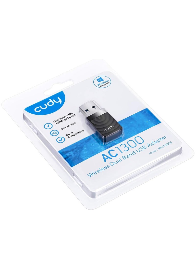 cudy - AC1300 1300 Mbps USB 3.0 WiFi Adapter for PC, 5GHz/2.4GHz Wireless Dongle, WiFi Wireless Adapter for Laptop - Nano Size, Compatible with Windows XP / 7/8.x /10/11, Mac OS - Image 1