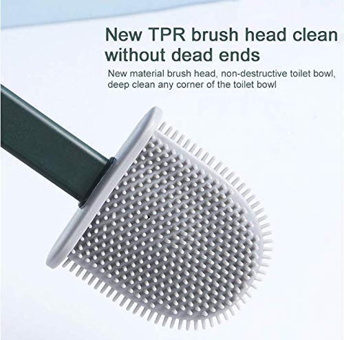 TORIOX فرشاة حمام سيليكون توريكس وحامل لتنظيف المرحاض رأس مسطح شعيرات مرنة ناعمة مع حامل سريع التجفيف مجموعة لملحقات الحمام - Image 4