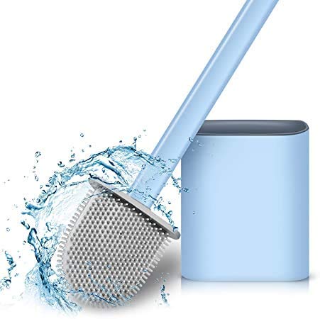 TORIOX فرشاة حمام سيليكون توريكس وحامل لتنظيف المرحاض رأس مسطح شعيرات مرنة ناعمة مع حامل سريع التجفيف مجموعة لملحقات الحمام - Image 1