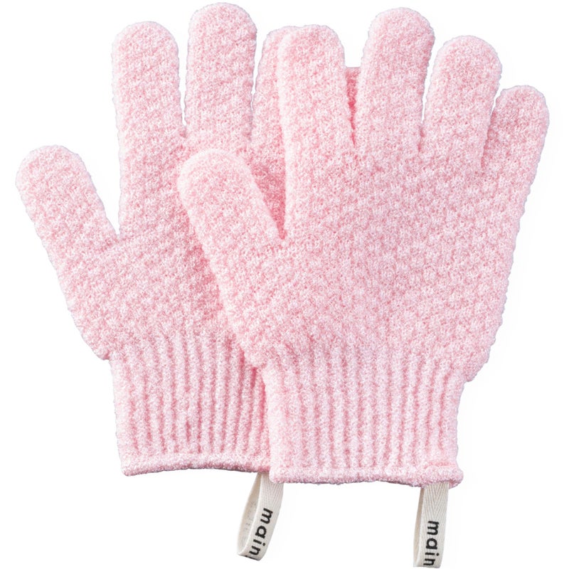 MainBasics Deep Cleansing Exfoliating Bath Gloves  HeavyTextured Nylon Shower Scrub for Dead Skin Removal  Machine Washable with Hanging Loop 1 Pair Soft Pink