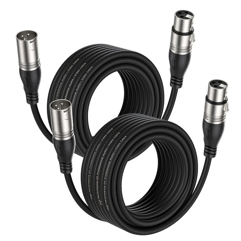 كابل EBXYA XLR بطول 25 قدم 2 عبوات كابل ميكروفون متميز كابل مكبر صوت 3 دبابيس XLR ذكر إلى أنثى أسود