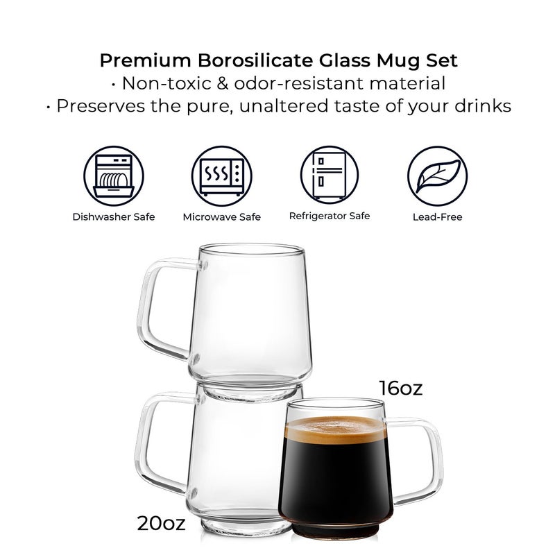 Aquach 16 Oz Glass Coffee Tea Cups, Clear Mugs with Handle, Microwave and Dishwasher safe Home Office Mug Perfect for Americano Latte Hot Beverages, 2-Pack - Image 5