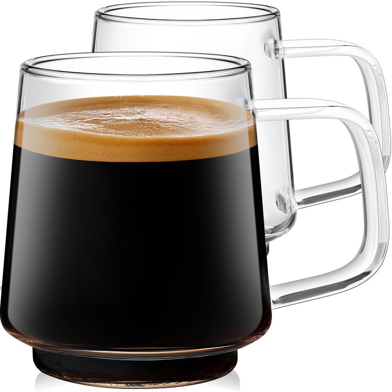 Aquach 16 Oz Glass Coffee Tea Cups, Clear Mugs with Handle, Microwave and Dishwasher safe Home Office Mug Perfect for Americano Latte Hot Beverages, 2-Pack - Image 1