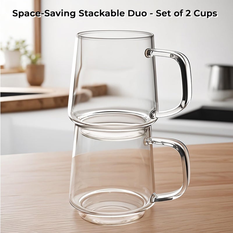 Aquach 16 Oz Glass Coffee Tea Cups, Clear Mugs with Handle, Microwave and Dishwasher safe Home Office Mug Perfect for Americano Latte Hot Beverages, 2-Pack - Image 3