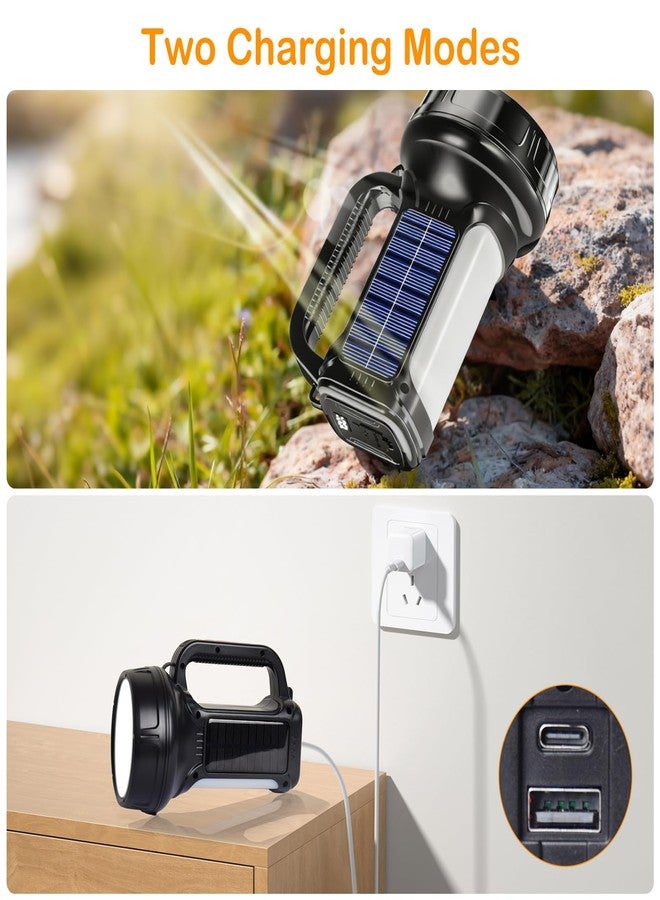 ERAY Solar Flashlight, 6 Light Modes Handheld Solar Powered Flashlights 1500 Lumens, Multi-Function Rechargeable Spotlight, Portable Emergency Flashlight with Lantern Features for Camping, Hiking - Image 4