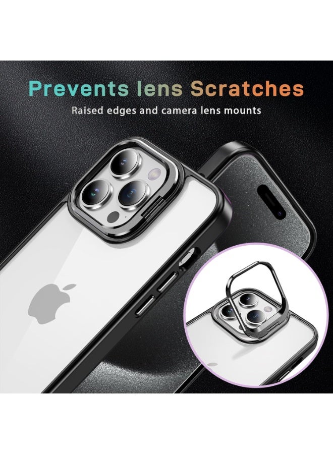 Phone 12/iPhone 12 Pro 6.1-Inch Clear Case with Kickstand, Built-in Camera Ring Stand, with Lens Protector Cover, Shockproof Hard PC Back Soft TPU Frame Slim Case - Image 3