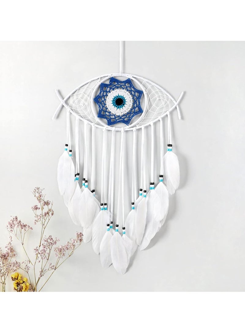 KASTWAVE Evil Eye Dream Catcher, White Dream Catchers, Handmade Macrame Evil Eye Wall Hanging for Boho Room House Decor, Blessing Craft Gift Bring Good Luck  - Image 1