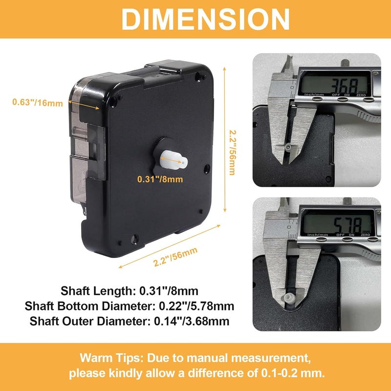 Suiwotin 1pc Clock Mechanism Replacement, 8mm/0.31 Inch Shaft Length Wall Clock Mechanism, Quartz Clock Movement, DIY Silent Movement Mechanism Replacement (Without Thread) - Image 2