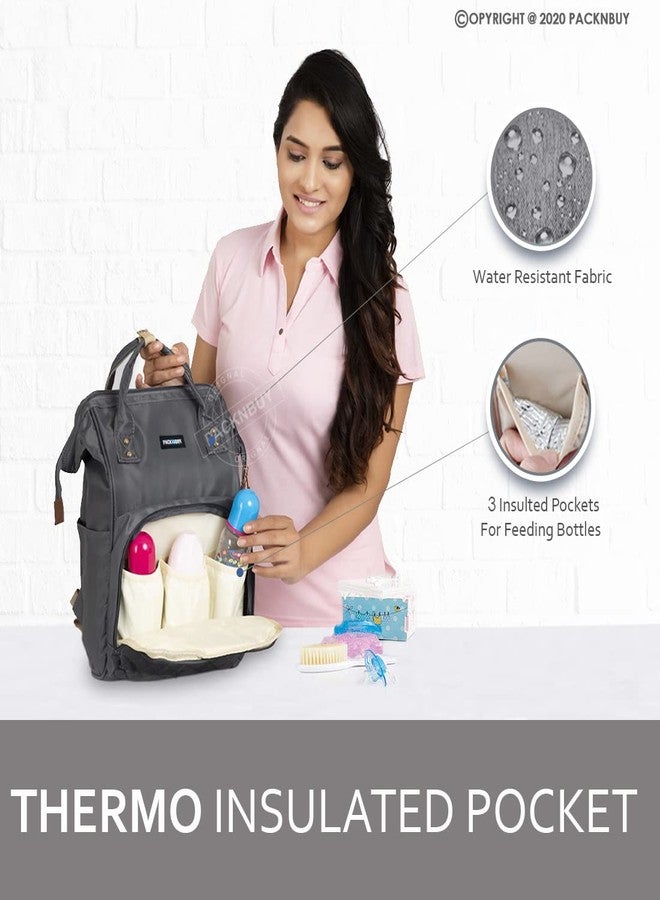 PACKNBUY Stylish Diaper Bag for Mothers for Travel with Changing Mat, Maternity Bag with Insulated Bottle Pockets and Multiple Pockets Baby Diaper Bag to Store Newborn Baby Products (Grey) - Image 3