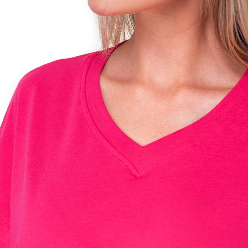 Happyfox Cotton Women's V-Neck Oversize T-Shirt Fuchsia  - Image 2