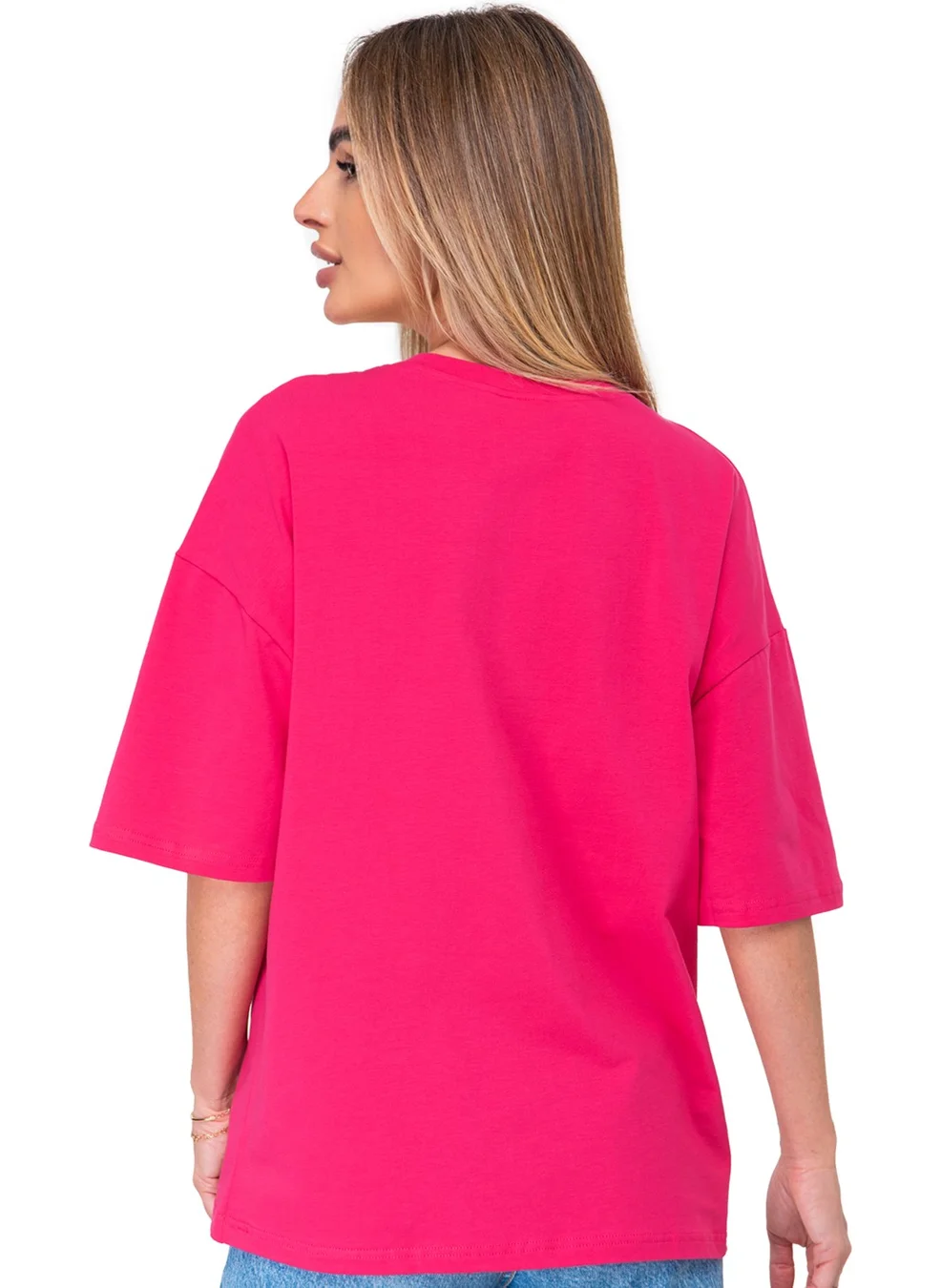 Happyfox Cotton Women's V-Neck Oversize T-Shirt Fuchsia