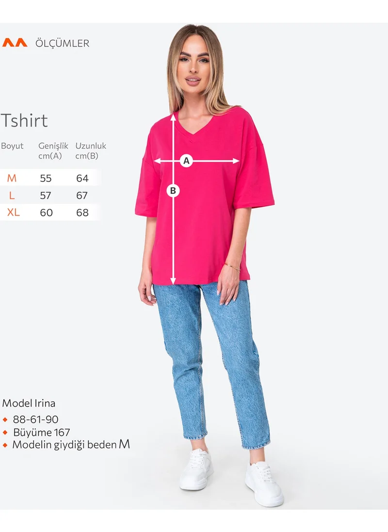 Happyfox Cotton Women's V-Neck Oversize T-Shirt Fuchsia