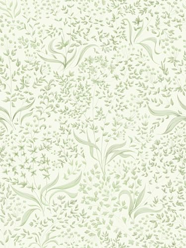 Simon&Siff Floral Peel and Stick Wallpaper Vintage Green Leaf Botanical Removable Wallpaper 17.3'' X 118'' French Farmhouse Wall Decor Mural for Bedroom Bathroom Nursery - Image 3