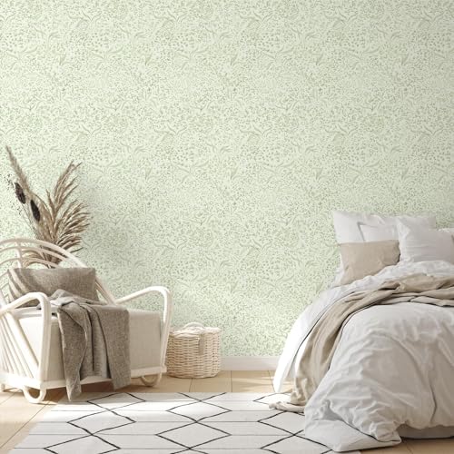 Simon&Siff Floral Peel and Stick Wallpaper Vintage Green Leaf Botanical Removable Wallpaper 17.3'' X 118'' French Farmhouse Wall Decor Mural for Bedroom Bathroom Nursery - Image 4