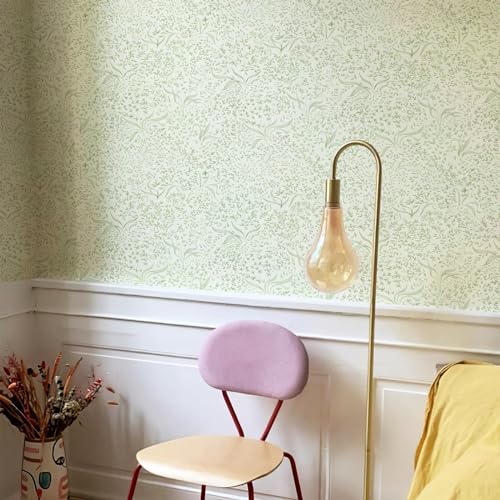 Simon&Siff Floral Peel and Stick Wallpaper Vintage Green Leaf Botanical Removable Wallpaper 17.3'' X 118'' French Farmhouse Wall Decor Mural for Bedroom Bathroom Nursery - Image 5
