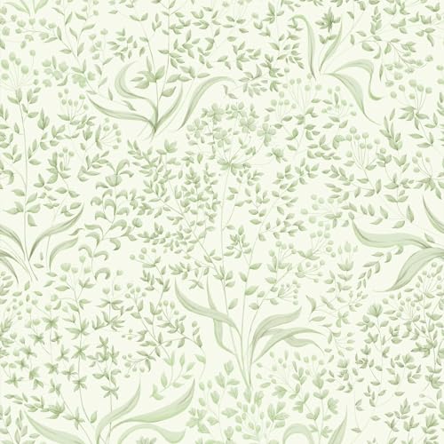 Simon&Siff Floral Peel and Stick Wallpaper Vintage Green Leaf Botanical Removable Wallpaper 17.3'' X 118'' French Farmhouse Wall Decor Mural for Bedroom Bathroom Nursery - Image 1