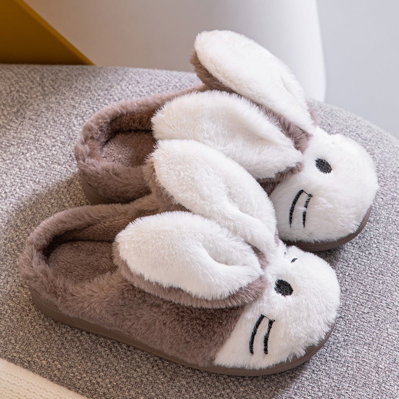 Autumn and Winter cartoon bunny home warm childrens slippers parent-child family indoor home wooden floor slippers Baby coffee