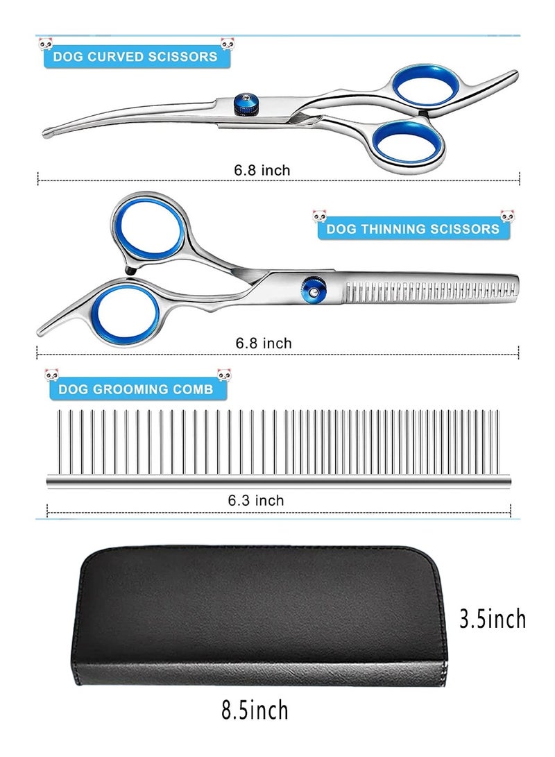 Dougez Dog Grooming Scissors with Safety Round Tip, 4 Pack Perfect Stainless Steel Up-Curved Grooming Scissors Thinning Cutting Shears with Pet Grooming Comb for Dogs and Cats - Image 2