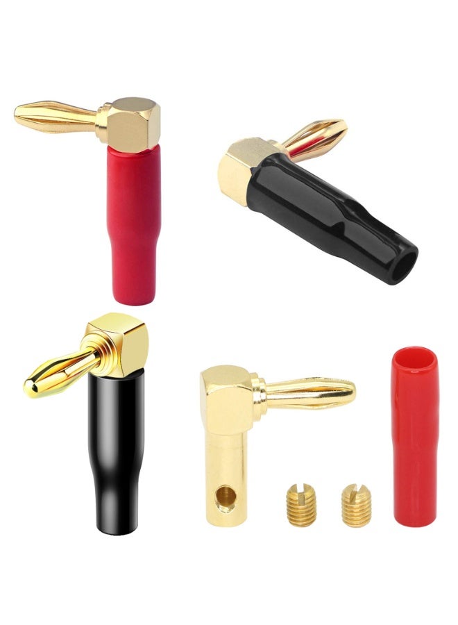 HEADVANA 4 Pcs Right Angle Banana Plugs,90 Degree 4mm 24K Gold Plated Dual Screw Locking Right Angle connectors - Image 1