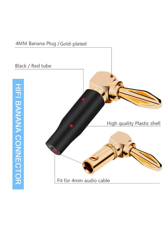 HEADVANA 4 Pcs Right Angle Banana Plugs,90 Degree 4mm 24K Gold Plated Dual Screw Locking Right Angle connectors - Image 2