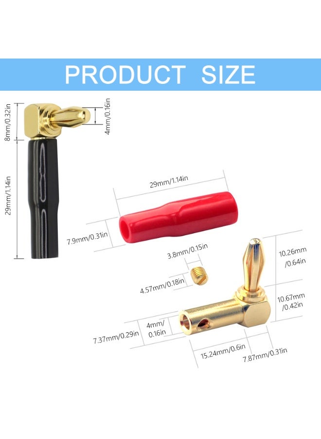 HEADVANA 4 Pcs Right Angle Banana Plugs,90 Degree 4mm 24K Gold Plated Dual Screw Locking Right Angle connectors - Image 4