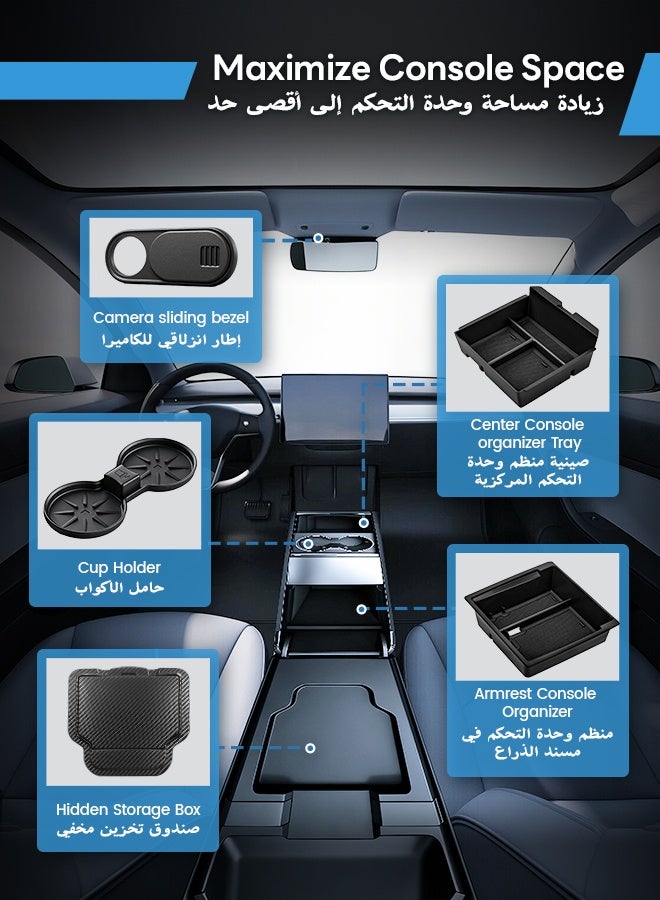 GEERTOP 5Pcs Center Console Organizer Set for Tesla Model Y Juniper & 2024 2025 Model 3 Highland,Center Storage Extra Storage Car Cup Holder Privacy Camera Cover,Durable and Easy to Install - Image 2
