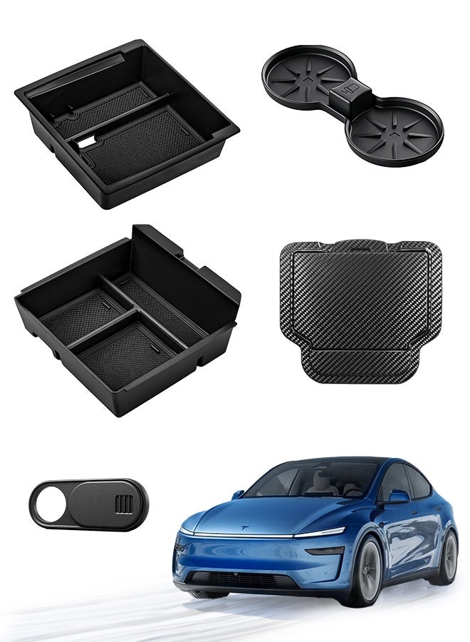 GEERTOP 5Pcs Center Console Organizer Set for Tesla Model Y Juniper & 2024 2025 Model 3 Highland,Center Storage Extra Storage Car Cup Holder Privacy Camera Cover,Durable and Easy to Install - Image 1