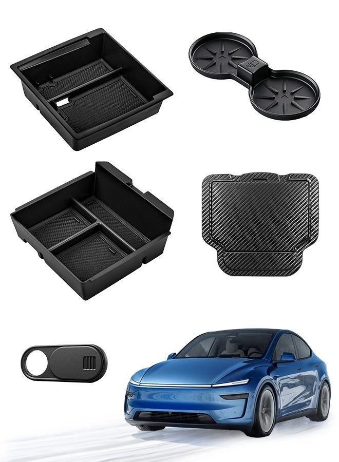 GEERTOP مجموعة منظم وحدة التحكم المركزية من 5 قطع لسيارات Tesla Model Y Juniper و2024 2025 Model 3 Highland، مساحة تخزين مركزية إضافية وحامل أكواب للسيارة وغطاء كاميرا الخصوصية، متينة وسهلة التركيب - Image 1