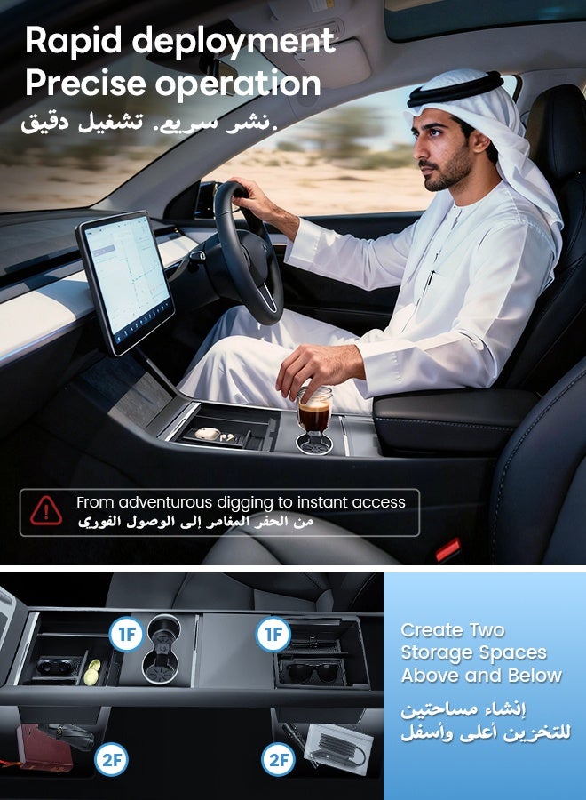 GEERTOP مجموعة منظم وحدة التحكم المركزية من 5 قطع لسيارات Tesla Model Y Juniper و2024 2025 Model 3 Highland، مساحة تخزين مركزية إضافية وحامل أكواب للسيارة وغطاء كاميرا الخصوصية، متينة وسهلة التركيب - Image 3