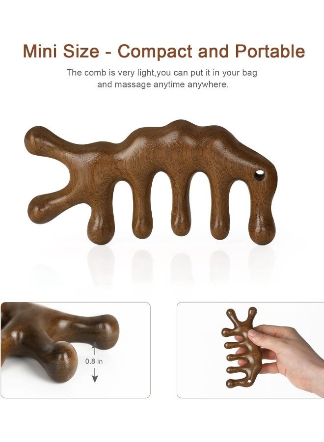 إسكدنيا مشط للشعر بأسنان واسعة من خشب الصندل لتدليك فروة الرأس للرجال والنساء، بيج - Image 3