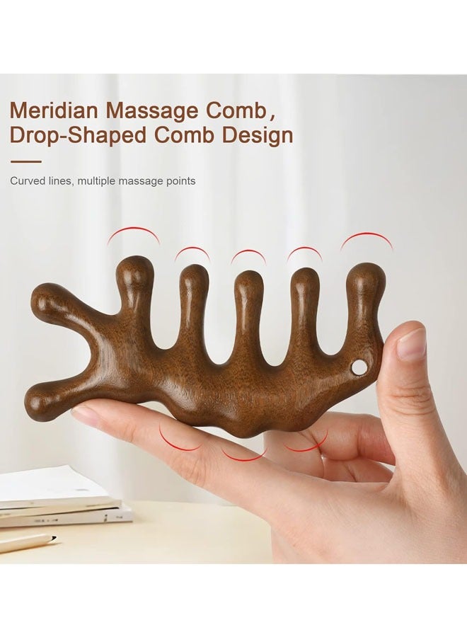 إسكدنيا مشط للشعر بأسنان واسعة من خشب الصندل لتدليك فروة الرأس للرجال والنساء، بيج - Image 4
