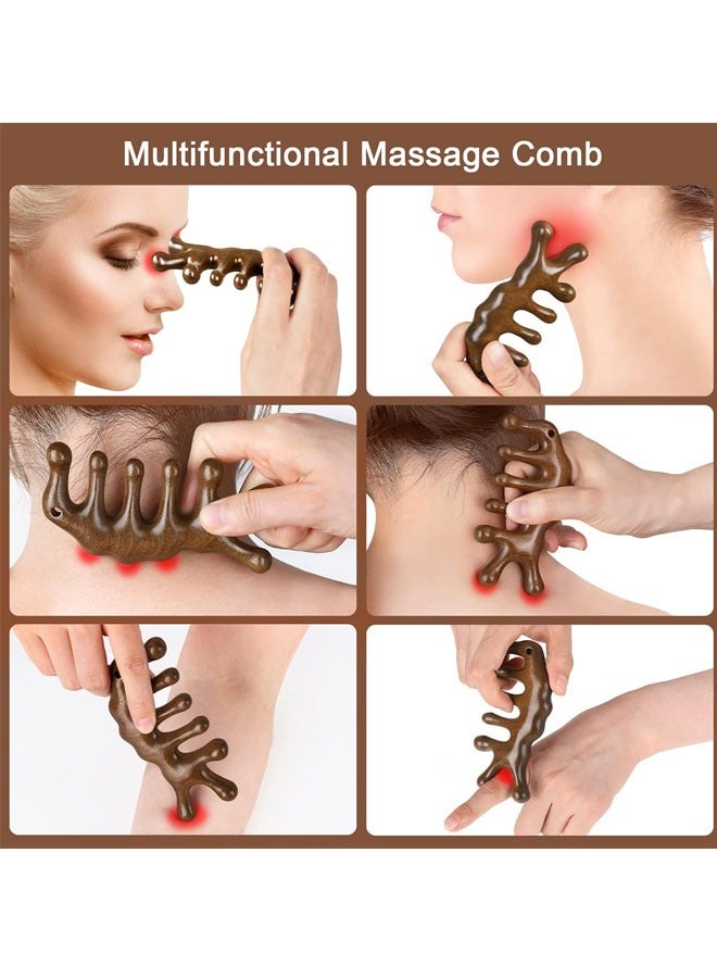 إسكدنيا مشط للشعر بأسنان واسعة من خشب الصندل لتدليك فروة الرأس للرجال والنساء، بيج - Image 5