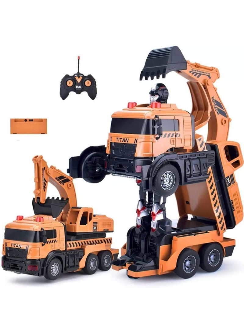 TIGER 2 in 1 Remote Control Transform Robot Car Excavator with One-Button Deformation, RC Transforming Construction Robot Toy for Kids Aged 8+ - Image 1