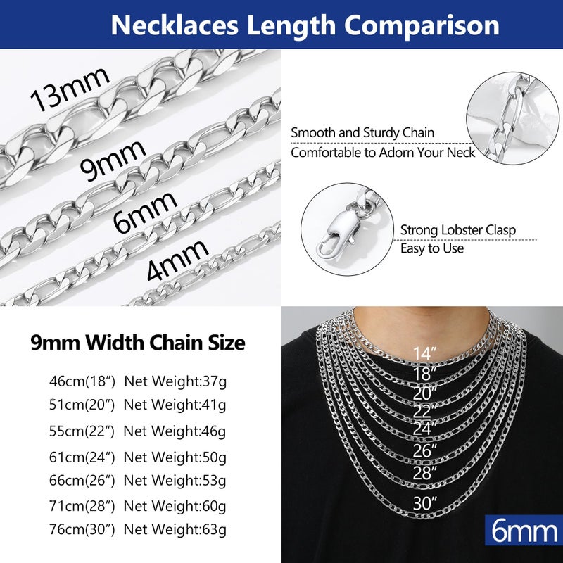 PROSTEEL Chain For Men Stainless Steel Necklaces Punky 30 Inch Long 9mm Figaro Link Chunky Thick Necklace - Image 4