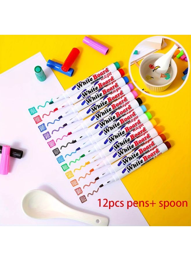 12 Color Washable Whiteboard Markers Set with Floating Spoon Non Toxic - Image 2