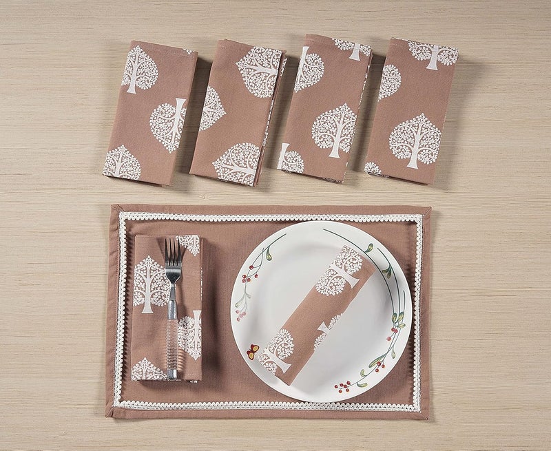 Swayam 100% Cotton Dinner Napkins 6pc Brown 16 X 16, Friendly Cotton Fabric, Machine Washable for Dinner, Can be use at Home, Café, Restaurant & Banquet - Image 1