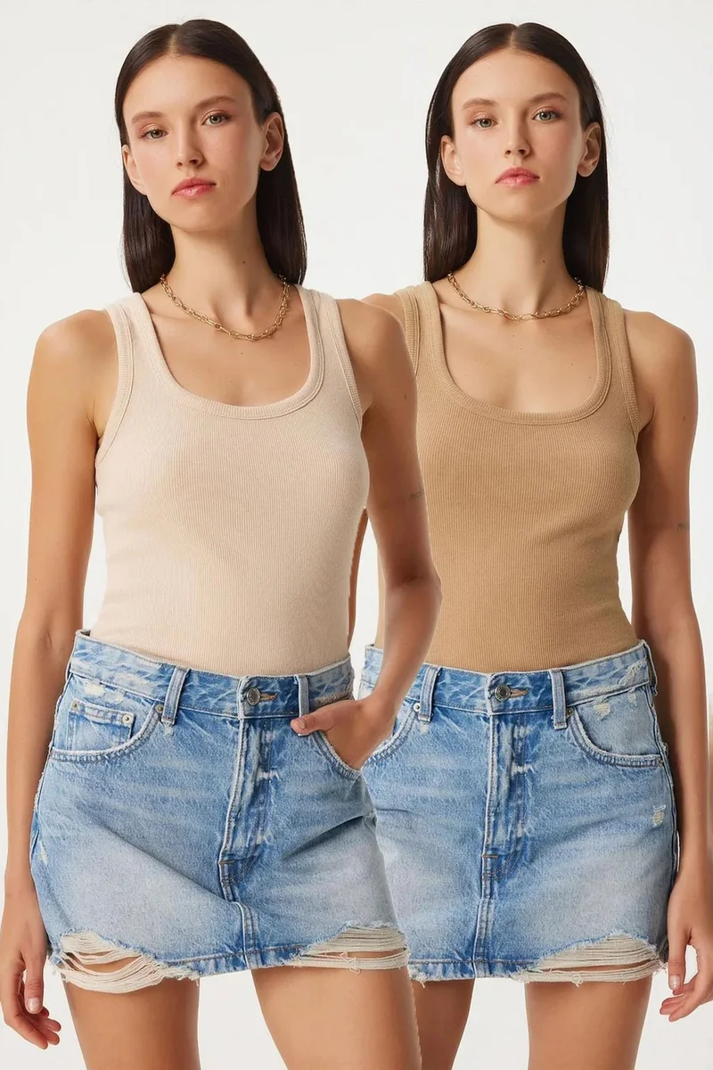 Happiness İstanbul ISTANBUL Fitted U Collar Knitted 2- Pack Tank Top