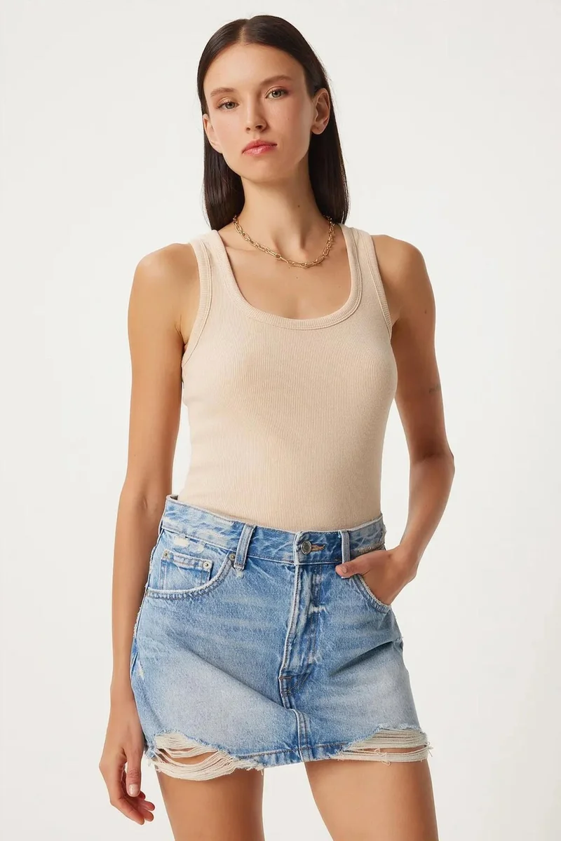 Happiness İstanbul ISTANBUL Fitted U Collar Knitted 2- Pack Tank Top