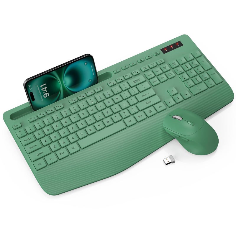 Trueque Wireless Keyboard and Mouse Combo - Full-Sized Ergonomic Keyboards with Wrist Rest, Phone Holder, Sleep Mode, Silent 2.4GHz Cordless Combo for Computer, Laptop, PC, Mac, Windows -Trueque - Image 1